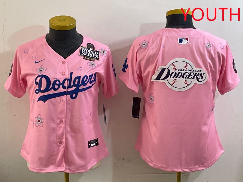 Youth Los Angeles Dodgers Blank Pink Sakura Edition 2025 Nike MLB Jersey style 26->youth mlb jersey->Youth Jersey